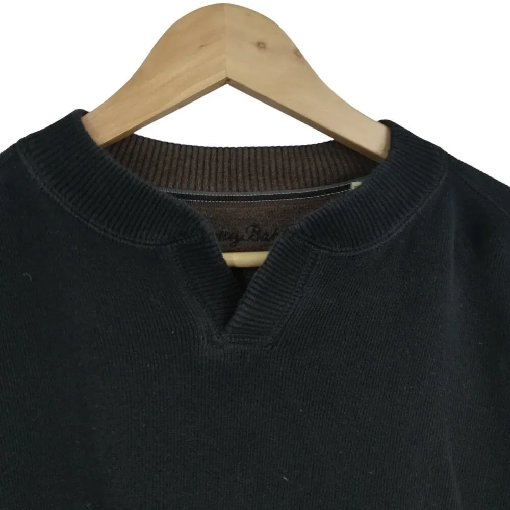 Tommy Bahama Notch Neck Reversible Long Sleeve Sweater Size L Black Brown